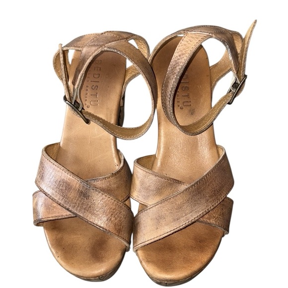 Bed Stu Kalah Leather Ankle Strap Wood Block Chunky 4” Heel Platform Sandals - 7 - Picture 11 of 16